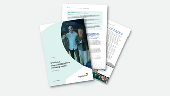 Image showing three pages of the Togetherall toolkit titled ‘Creating a joined‑up workplace wellbeing toolkit,’ including the cover featuring three people standing together and two internal pages with text about why a joined‑up approach matters.